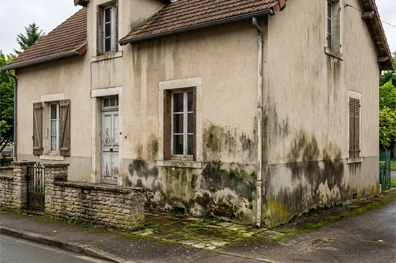 moisissures sous forme de champignon sur mur extérieur
