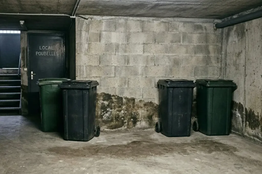 infiltration eau mur local poubelles