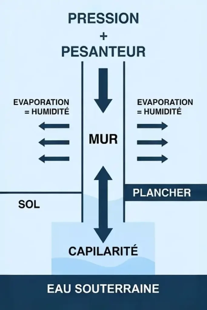plan de coupe phénomène remontées capillaires