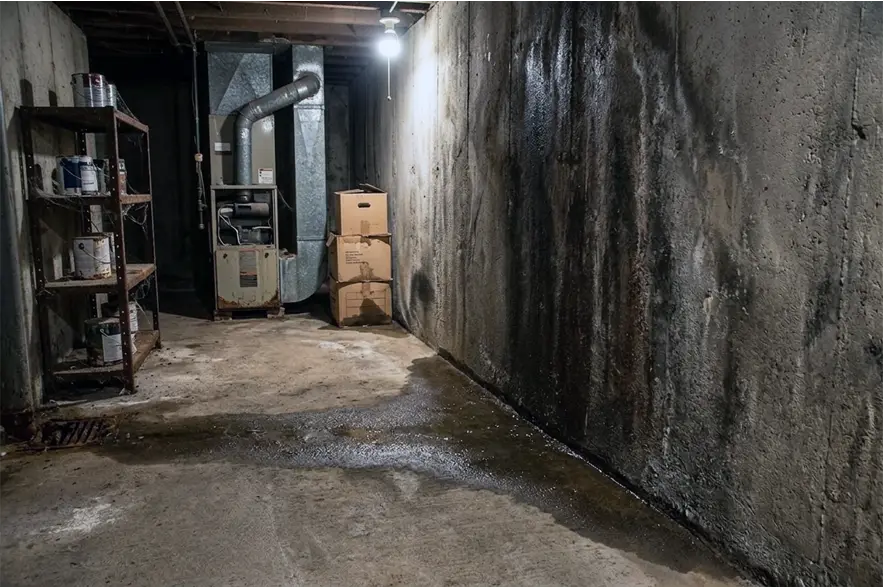 sous-sol avec mur humide infiltration