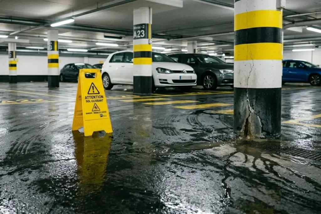 sol parking humide faute d'une infiltration d'eau