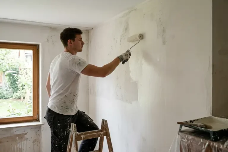 peinture anti humidité appliqué sur un mur avec moisissure